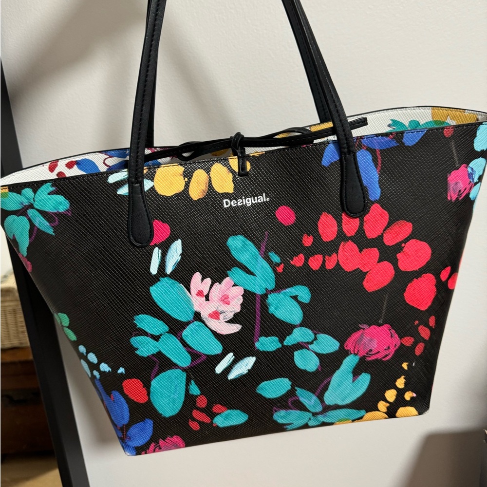 Desigual flowers tote bag reversible shopper